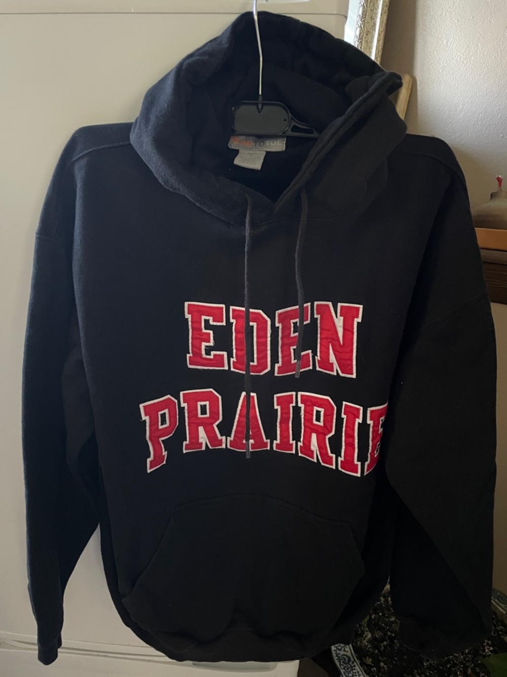 Eden Prairie Men's Black Crewneck Sweatshirt with Red Lettering